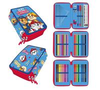 Astuccio con accessori Paw Patrol per ragazzi e ragazze, astuccio scolastico con doppia cerniera, blu, con set di cancelleria (penne, pennarelli, righello), licenza ufficiale, rientro a scuola