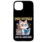 Paw-sitively Lost in a Good Book Cute Reading Cat Custodia per iPhone 15 Plus