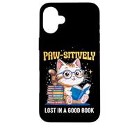 Paw-sitively Lost in a Good Book Cute Reading Cat Custodia per iPhone 16 Plus