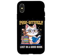 Paw-sitively Lost in a Good Book Cute Reading Cat Custodia per iPhone X/XS