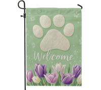 Paw Spring Welcome Tulips Flowers Spring Green Bandiere Robuste Bandiera Colore Vivido Flag Per Giardino Portico Prato 30X45Cm