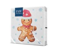 PAW Tovaglioli 33 x 33 cm, 20 pezzi - Pan di Zenzero e Fiocchi | Natale in famiglia e merenda d'Avvento con i bambini, ovatta 3 veli certificata FSC, per una tavola coordinata