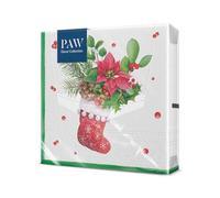 PAW - Tovaglioli di Carta Natale (33 x 33 cm) I 20 Pezzi I Natalizi I 3 Veli I Inverno, Vacanze, Calza, Stella di Natale I Sock With Poinsettia