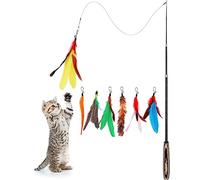 Pawaboo Giochi gatti, Giochi Interattivi Gatti 7 Pezzi Piume Diverse, Giochi con Piume Cannetta Gatto Flessibile 90°, Feather Cat 97 cm, Accessori per Gatti, Giochi Gatti in Casa, Piume, Multicolori