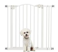 PawHut 78 cm Cancelletto per Cani da Interno, Cancello per Cani di Sicurezza, Barriera Cancellino Estensibile 74-87 cm con Doppio Blocco e Chiusura Automatica per Scale e Porta, Bianco