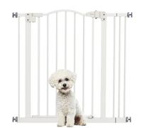 PawHut 78 cm Cancelletto per Cani da Interno, Cancello per Cani di Sicurezza, Barriera Cancellino Estensibile 74-87 cm con Doppio Blocco e Chiusura Automatica per Scale e Porta, Bianco