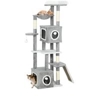 PawHut Albero per gatti, 165 cm di altezza, con torre di gioco, centro attività con 2 tana, piattaforme, amaca, scala e 4 pompon, multi-livello, grigio