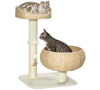 PawHut Albero per Gatti 2 Livelli Altezza 72 cm palo in sisal con nicchia e Piattaforma 1 Palla sospesa Beige