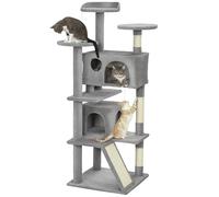 PawHut Albero per Gatti Altezza 138 cm, Torre di Giochi per Gatti con tiragraffi, Piattaforme, 2 nicchie, Pompon, Tessuto Felpato, Multilivello, Ideale per 1-3 Gatti Grigio Chiaro