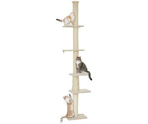 PawHut Albero per Gatti, altezza regolabile da 225-275 cm, base stabile, set anti-ribaltamento, copertura in peluche, Crema Aosom Italy