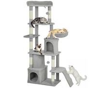 PawHut Albero per gatti con altezza in cm, torre gioco con 7 postazioni per graffiare, 3 piattaforme, 2 nicchie, tunnel, amaca e 2 cuccette, tessuto in peluche, multi-livello ideale per 1-3 gatti,