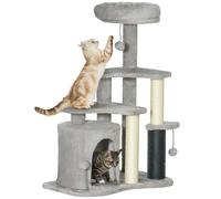 PawHut Albero per Gatti con Casetta, Lettino e Palline Grigio Chiaro e Crema