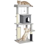PawHut Albero per Gatti Multilivello Alto 132 cm con Casetta, Lettino, Pali Tiragraffi, Spazzola e Pallina, Grigio Aosom Italy