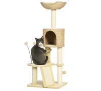 PawHut Albero per gatti con tiragraffi, torre per gatti, altezza cm, cuccia, cesto, piattaforme, tappetini, giochi per gatti, acquario, beige