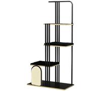 PawHut Albero per gatti da 170 cm con cuscino, tiragraffi per gatti con piastra tiragraffi con 3 piattaforme, mobili per gatti, acciaio, nero