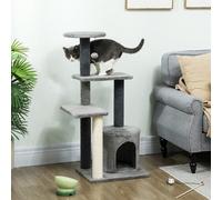 PawHut Albero per Gatti Multilivello Alto 103 cm, Tiragraffi per Gatti con Pali in Sisal, Casetta, Piattaforme e Pallina in Peluche, per Gatti Adulti e Gattini, Grigio Non ne puoi più di vedere i mobi
