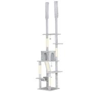 PawHut Albero Tiragraffi a Soffitto con Altezza Regolabile 225-255 cm con Casetta e Amaca, Grigio Chiaro Aosom Italy