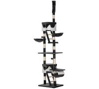 PawHut Albero Tiragraffi a Soffitto Multilivello 240-260 cm con Cucce Grigio
