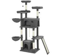 PawHut Albero tiragraffi con 3 letti, 2 piattaforme e 3 giocattoli sospesi, altezza 174 cm, Grigio Aosom Italy