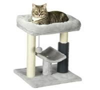 PawHut Albero Tiragraffi con Lettino, Piattaforma, Spazzola e Palo Sisal Grigio