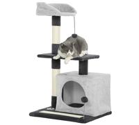 PawHut Albero Tiragraffi da 85cm con Casetta, Lettino, Pali e Tappetino Grigio