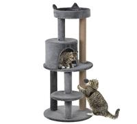 PawHut Albero Tiragraffi Grigio per 1-2 Gatti con Cuccia Lettino e Palo in Corda
