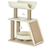PawHut Albero Tiragraffi per Gatti con Cuccia a U, Lettino e Tappetino Marrone