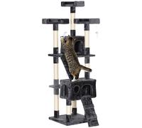 PawHut Albero Tiragraffi per Gatti con Due Cucce in Peluche e Sisal, Grigio, 50x50x170cm