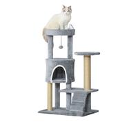 PawHut Albero Tiragraffi per Gatti con Trespolo, Casetta, Rampa e Pallina Grigio