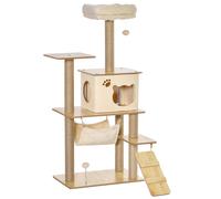 PawHut Albero Tiragraffi per gatti Multilivello con Casetta, Amaca, Scaletta e Corde in Juta, Rivestimento Peluche, 60x40x130cm, Giallo Aosom