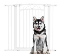 PawHut Barriera per cani con chiusura automatica, porta per cani 76-104 cm, barriera di sicurezza con 2 estensioni 7/14 cm, montaggio facile, doppio bloccaggio, per scale e porte