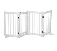 PawHut Barriera per cani in 4 pezzi, 204 x 75 cm Cancelletto di sicurezza pieghevole con porta, cancelletto per cani autoportante con 2 gambe di sostegno, cancelletto in legno per corridoio, cucina,