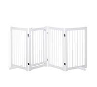 PawHut Barriera per Cani in 4 Pezzi, 220 x 91 cm, Cancelletto di Sicurezza Pieghevole con Porta, Autoportante con 2 Piedini di Sostegno, in Legno per Corridoio, Cucina