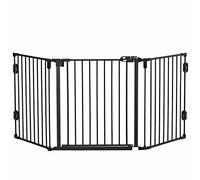 PawHut Cancelletto di Sicurezza in Acciaio, Regolabile e Pieghevole, Barriera per Cani con Chiusura Automatica e Sistema di Blocco, 202.5x76 cm, Nero