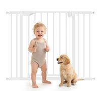 PawHut Cancelletto di Sicurezza per Bambini Cani, Estensibile 76-103 cm, Alto 76 cm, Cancellino per Cani, Scale Porte, Chiusura Automatica, Fissaggio a Pressione Senza Fori, Apertura a Due Vie, Bianco