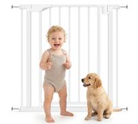 PawHut Cancelletto di Sicurezza per Bambini Cani, Estensibile 76-82 cm, Alto 76 cm, Cancellino per Cani, Scale Porte, Chiusura Automatica, Fissaggio a Pressione Senza Fori, Apertura a Due Vie, Bianco