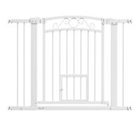 PawHut Cancelletto di Sicurezza per Cani da Interno, Cancelletto per Cani con 2 Estensioni 76-104 cm e Porta per Gatti, Cancello per Cani Animali Domestici Alto 77 cm, per Corridoio e Scale, Bianco