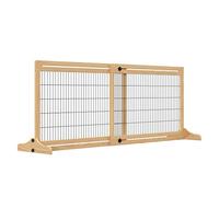 PawHut Cancelletto di Sicurezza per Cani in Legno, Cancellino per Cani Estensibile da Interno per Corridoio e Porte, 104-183x36x69cm, Colore Legno