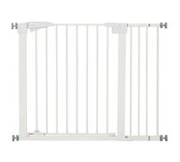 PawHut Cancelletto di Sicurezza per Cani Taglia Piccola e Media con Doppia Serratura Girevole e Chiusura Automatica, Cancello per Cani in Acciaio e ABS, 76-103x4.2x77 cm, Bianco