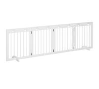 PawHut Cancelletto di Sicurezza Pieghevole per Cani 4 Sezioni in Legno di Pino Resistente e Facile da Montare 204x30x61cm Bianco Aosom