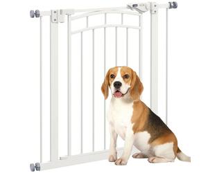 PawHut Cancelletto per Cani con Nastro Adesivo e 4 Viti Regolabili, Cancello per Cani in Metallo e Plastica, 74-80x76 cm, Bianco