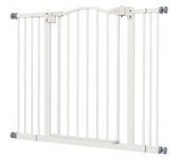 PawHut 78 cm Cancelletto per Cani da Interno, Cancello per Cani di Sicurezza, Barriera Cancellino per Cani Estensibile 74-100 cm con Doppio Blocco e Chiusura Automatica per Scale e Porta, Bianco