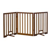 PawHut Cancellino per Cani Pieghevole a 3 Pannelli con Piedini Antiscivolo per Corridoi, Scale e Stanze, in Legno di Pino, 181x35x76 cm, Marrone Scuro