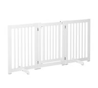 PawHut Cancellino per Cani Pieghevole a 3 Pannelli, Porta Centrale con Blocco, Struttura in MDF, 155x76cm Bianco