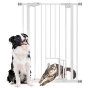 PawHut Cancellino per Cani Regolabile con Porta Piccola e Montaggio a Pressione, Barriera per Cani con Chiusura Automatica, 74-80x104.1 cm, Bianco