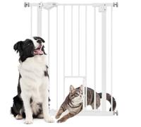 PawHut Cancellino per Cani Regolabile con Porta Piccola 74-80x91.4cm Bianco | Montaggio a Pressione, Barriera per Cani, Chiusura Automatica