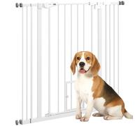 PawHut Cancellino per Cani Regolabile con Porta Piccola e Montaggio a Pressione, Barriera per Cani con Chiusura Automatica, 74-101x104.1 cm, Bianco