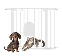 PawHut Cancellino per Cani Regolabile con Porta Piccola e Montaggio a Pressione, Barriera per Cani con Chiusura Automatica, 75-103x76 cm, Bianco