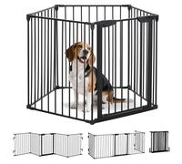 PawHut Cancellino per Cani Taglia Piccola e Media con Struttura Modulabile a 5 Pannelli, Box per Cani Pieghevole in Metallo e Plastica, 300x3x74.5 cm, Nero