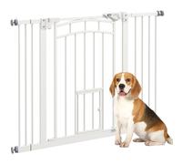 PawHut Cancellino per Cani taglia Piccola e Media Estensibile con Chiusura Automatica, Cancelletto di Sicurezza in Acciaio e PA, 74-100x76 cm, Bianco